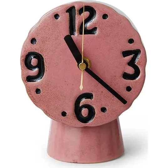 HKliving Retro Keramische Klok - Handbeschilderd - Pink - 16,2 cm