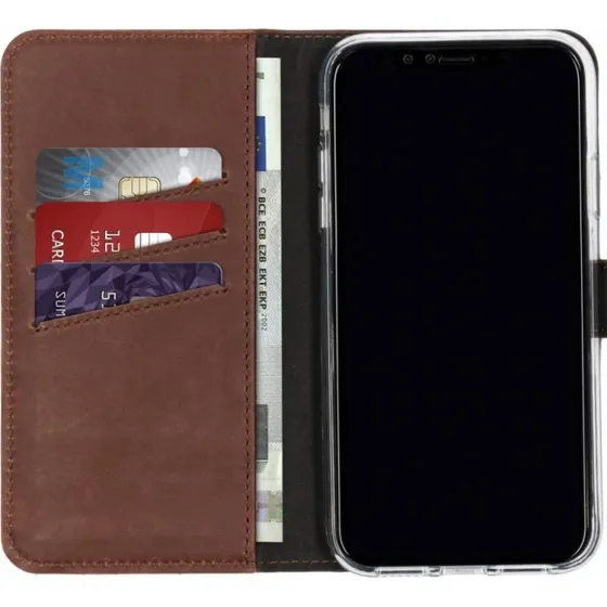 Selencia Echt Leren Bookcase voor Apple iPhone Xr - Donkerbruin