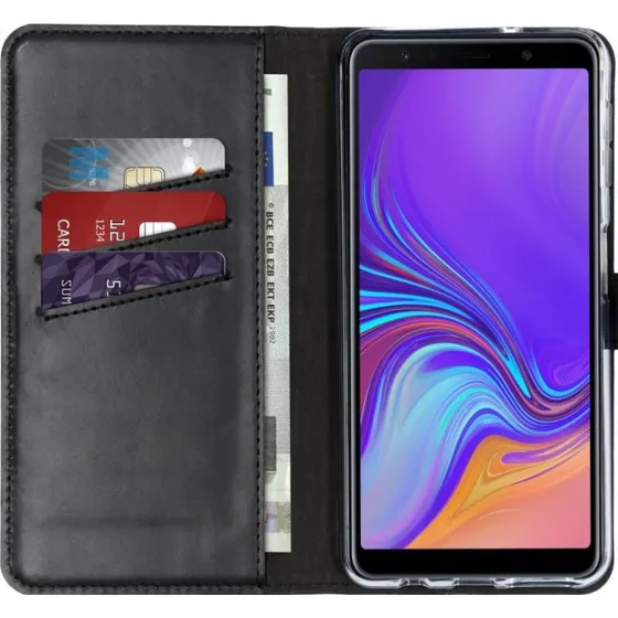 Selencia Echt Leren Bookcase voor Samsung Galaxy A7 (2018) - Zwart