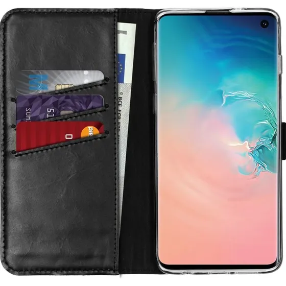 Selencia Echt Leren Bookcase voor Samsung Galaxy S10 - Zwart