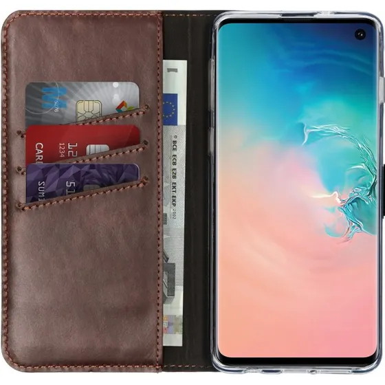 Selencia Echt Leren Bookcase voor Samsung Galaxy S10 - Bruin