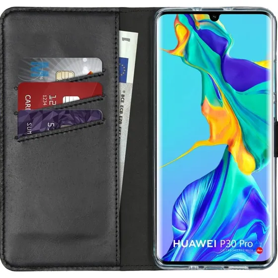 Selencia Echt Leren Bookcase voor Huawei P30 Pro - Zwart