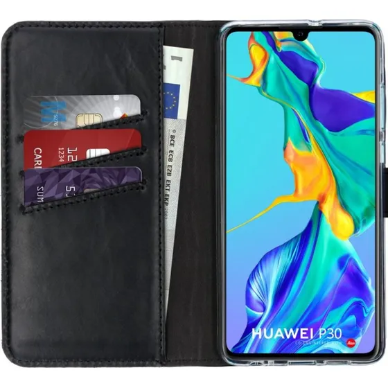 Selencia Echt Leren Bookcase voor Huawei P30 - Zwart