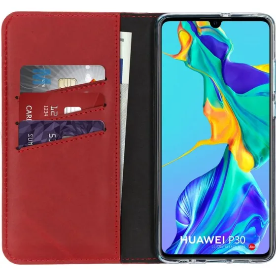 Selencia Echt Leren Bookcase voor Huawei P30 - Rood