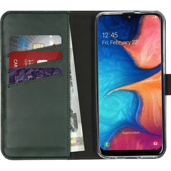 Selencia Echt Leren Bookcase voor Samsung Galaxy A20e - Groen