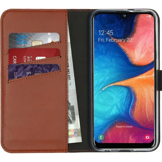 Selencia Echt Leren Bookcase voor Samsung Galaxy A20e - Lichtbruin