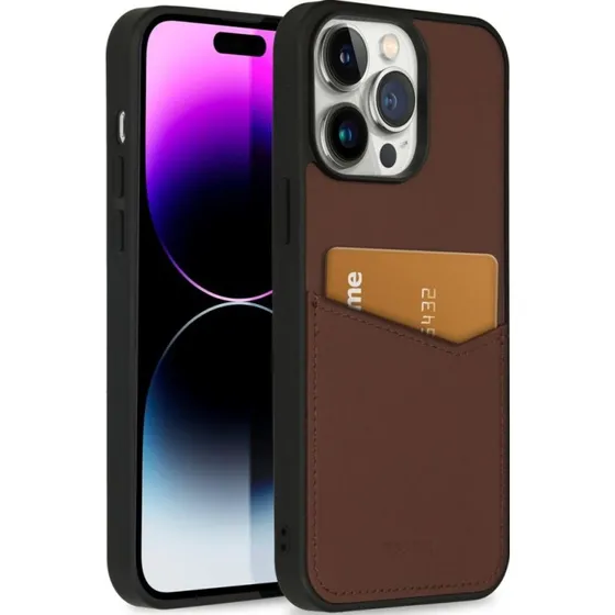 Accezz Premium Leather Card Slot Backcover iPhone 14 Pro Max - Bruin