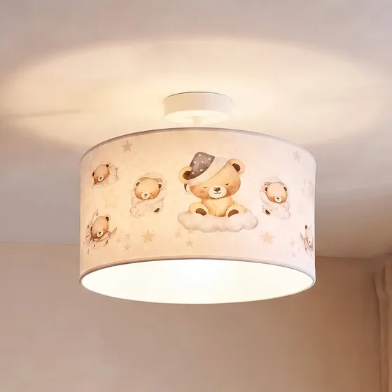 Duolla Kinderplafondlamp Kids Print, Textiel, Ø 35 cm, Beige/Kleurrijk