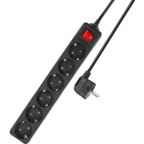 ACT AC2465 Stekkerdoos - 6 stopcontacten, 3m kabel, Zwart