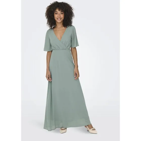 ONLSTAR Grijsgroen Midi-jurk met V-hals en volumineuze mouwen