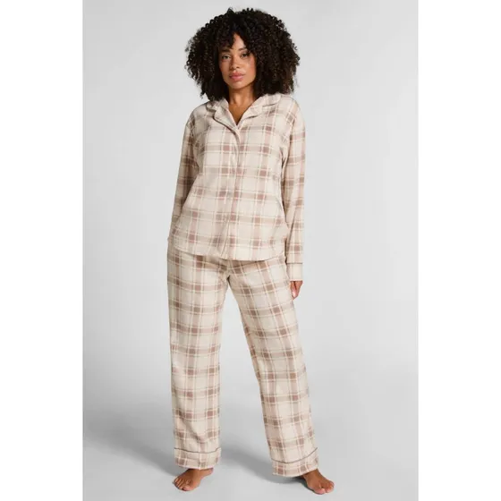 Hunkemöller fleece pyjama ecru/lichtbruin