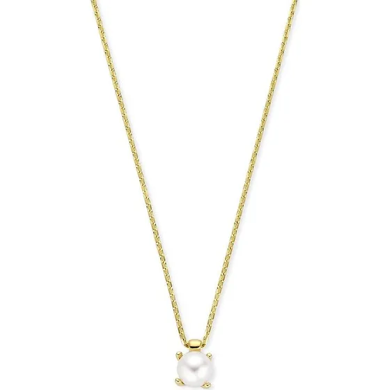 9k Geelgoud Ketting met Witte Parelslinger 1 mm, 41-45 cm