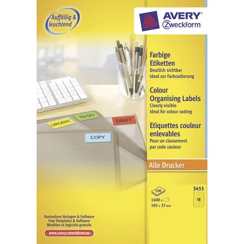 Avery Gele Etiketten 105x37mm 100 Vellen