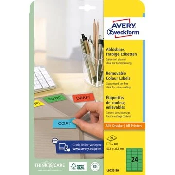 Avery Zweckform Afneembare Etiketten 63,5 x 33,9 mm Groen (480 stuks)