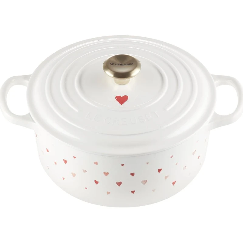 Le Creuset Stoofpan Rond 22 cm met Hartmotief in Hearts White