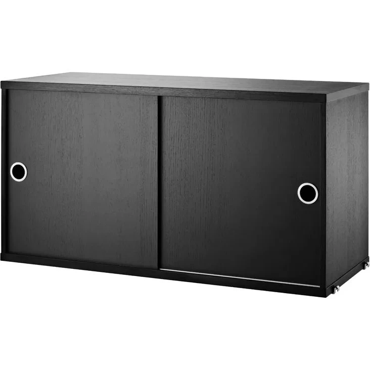 String System kast met schuifdeuren, essenhout zwart, 78x30 cm