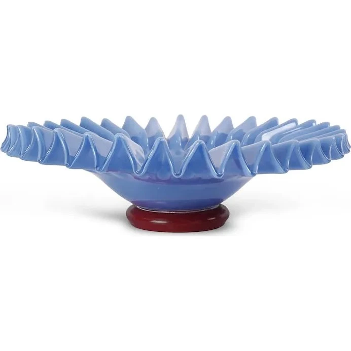 Byon Lori Mondgeblazen Decoratieve Schaal - Lichtblauw & Bordeaux - Ø 38 cm