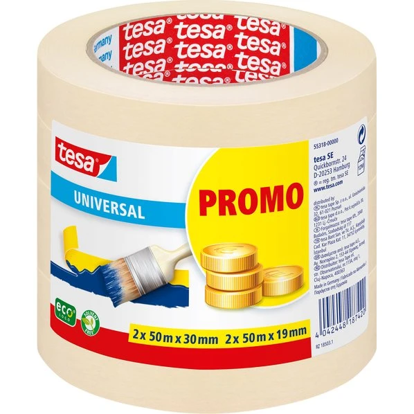 tesa Economy Afplaktape 30mm x 50m (2x) & 19mm x 50m (2x) Beige