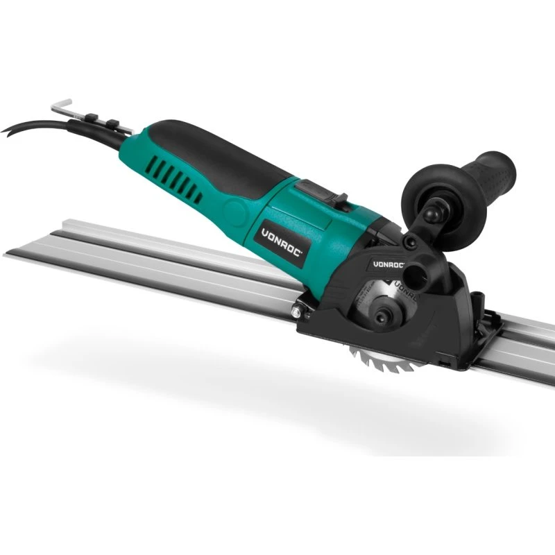 Vonroc Mini Cirkelzaag 500W Ø85mm met Geleiderail en 3 Zaagbladen