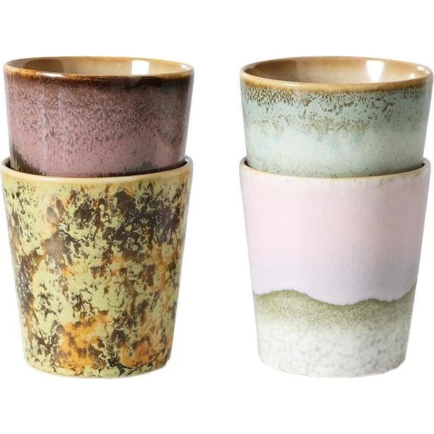 HKliving 70's Ceramic Koffiemok Set van 4 Serendipity