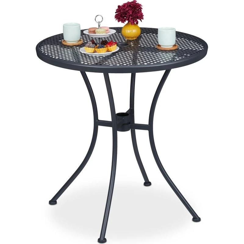 Tuintafel met parasolgat, 160 cm, gepoedercoat staal, zwart