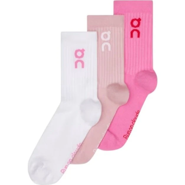 On Logo High Sokken Wit/Roze (3 paar) - Maat 43-46