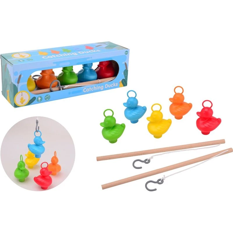Eenden Visspel – 5 Kleurrijke Eendjes met 2 Houten Hengels (Vanaf 18 Maanden)