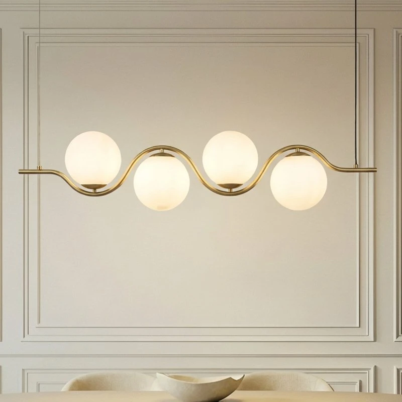 Lucande Isandro Hanglamp, 98 cm, Goud/Wit, 4-Lamps