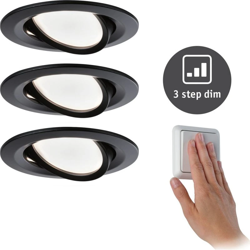 Paulmann Nova Coin 3-voudige spot, rond, matzwart, draaibaar