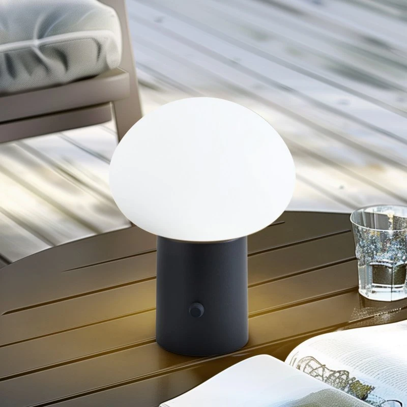 Lindby Zelie LED Tafellamp - Oplaadbaar, IP44, Zwart Aluminium