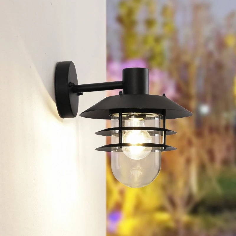 Lindby Meliora Buitenwandlamp - Zwart - IP44 - IJzer & Glas