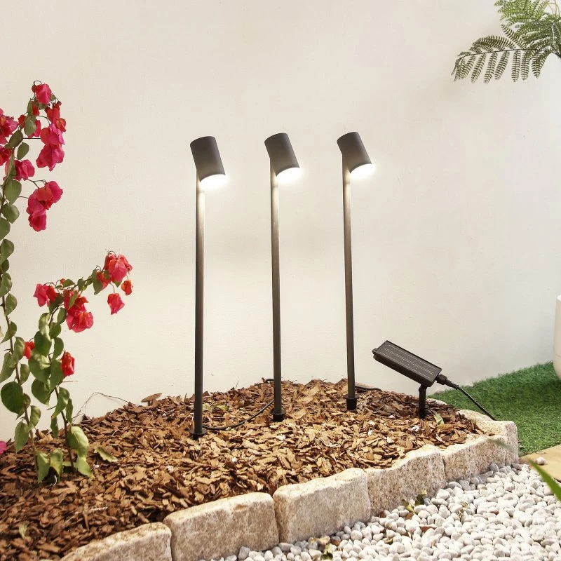 Lindby Myric LED Tuinlamp op Zonne-energie, Set van 3, Zwart