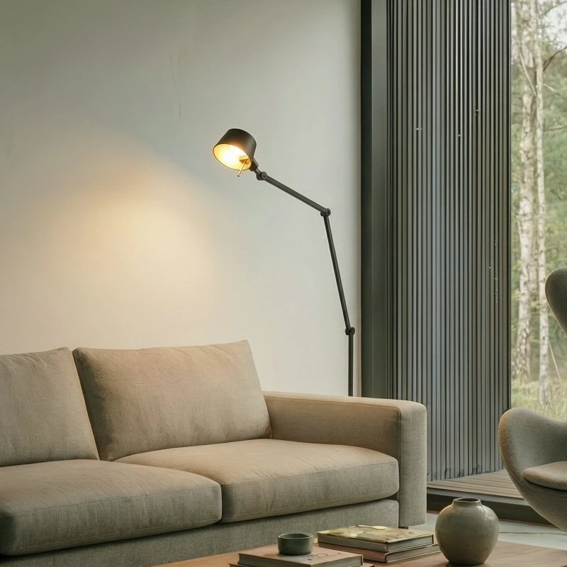 Lucande Silka Vloerlamp - Zwart Metaal - 216 cm