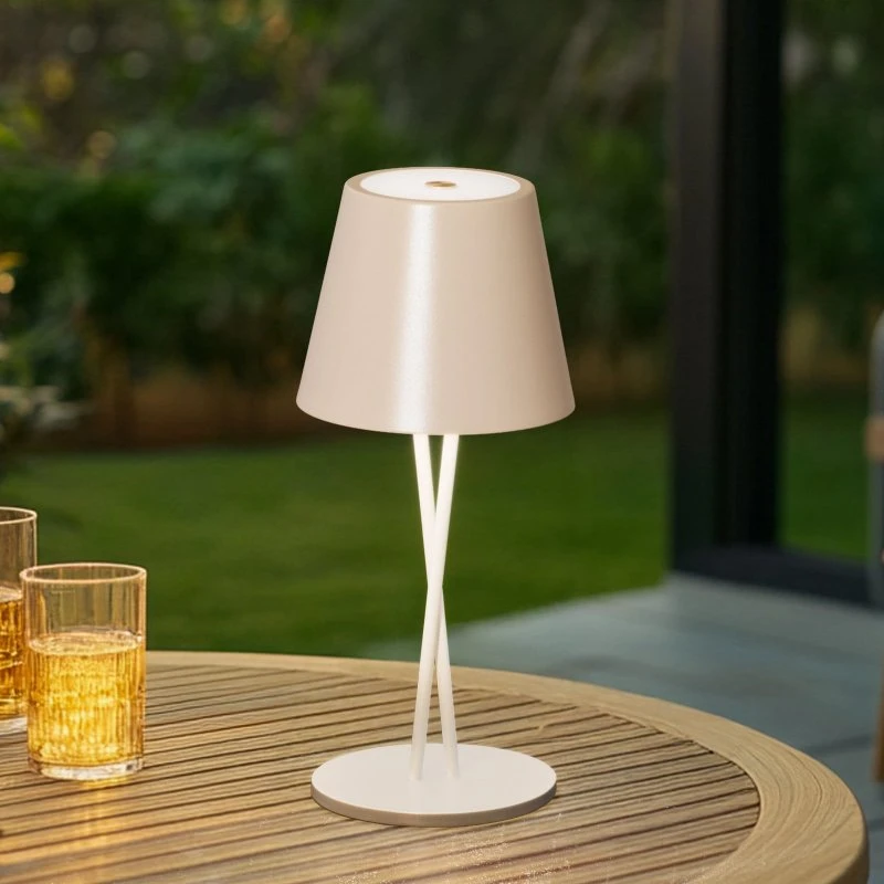 Lindby Janea LED Tafellamp - Beige - Oplaadbaar & IP54