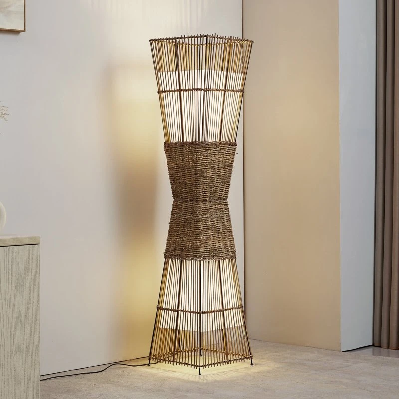Lindby Jacinto Vloerlamp - Bamboe & Hennep - 130 cm