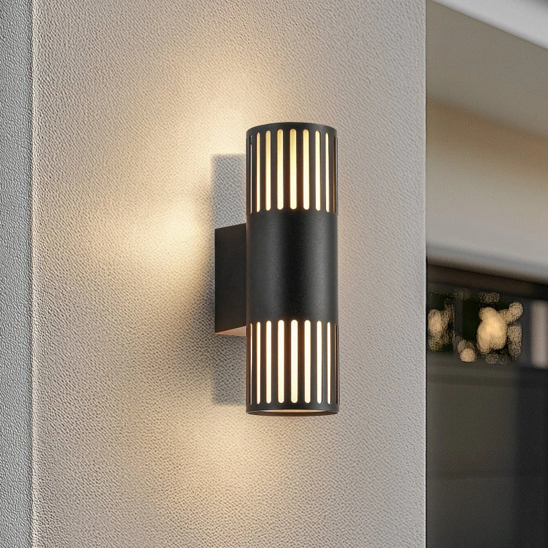 Lindby Wandlamp Lurinda Zwart - Modern 2-lamps Buitenwandlamp Ø10cm