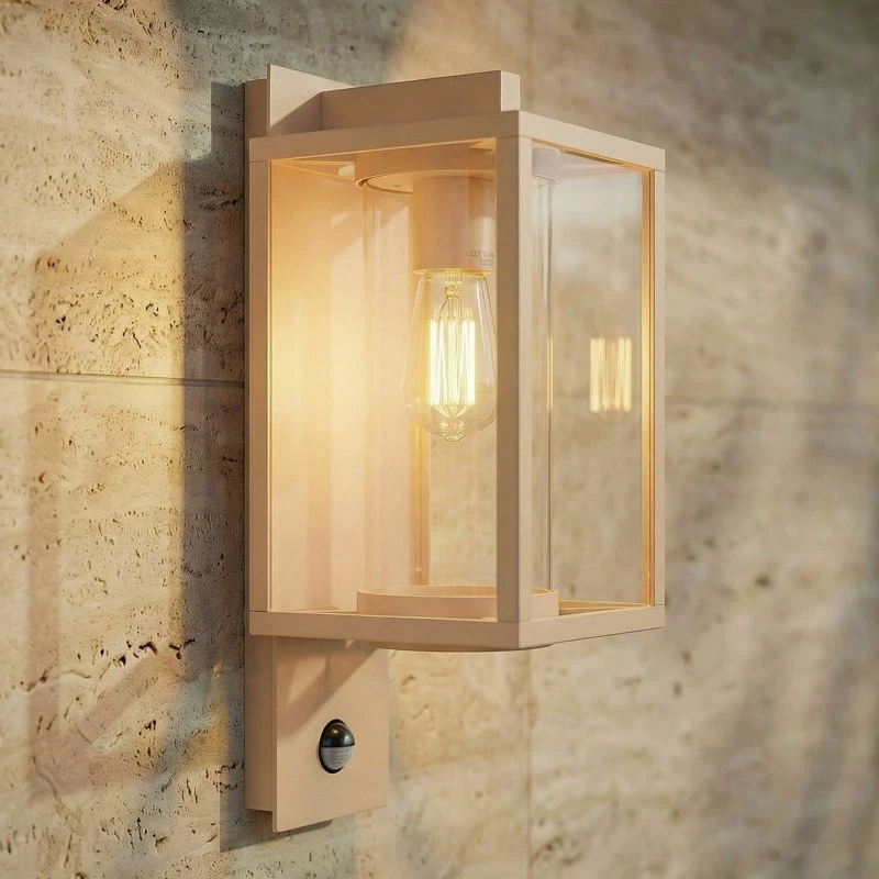 Lucande Ferda Buitenwandlamp met Bewegingssensor - Beige - Aluminium
