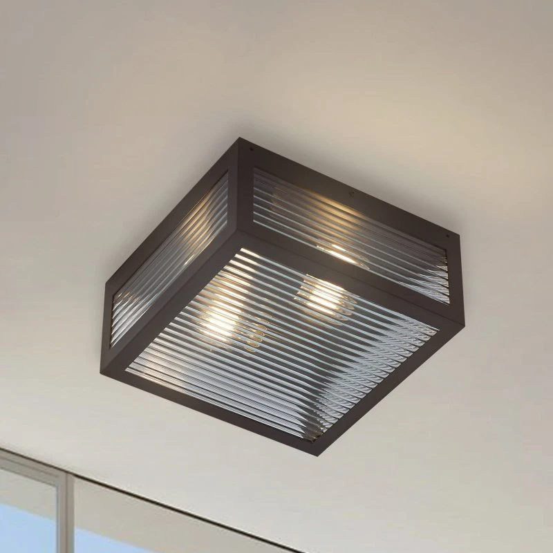 Lindby Bolgar Buiten Plafondlamp - Zwart Glas & Metaal - Modern