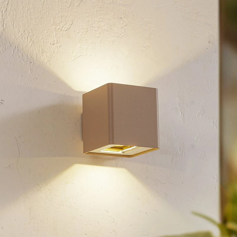 Lucande LED Buitenwandlamp Aaron - Beige - Aluminium - IP54