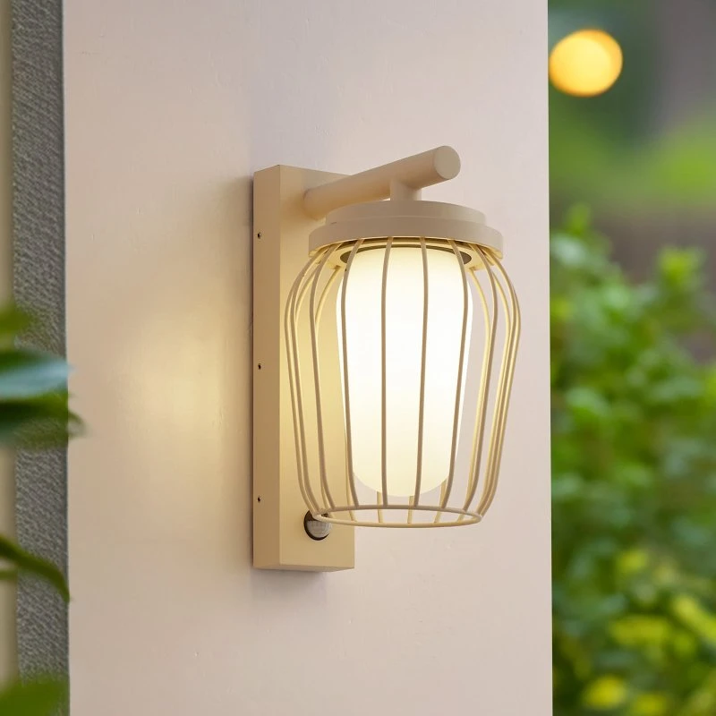Lucande Chandan Buitenwandlamp met Sensor, Beige, 30 cm