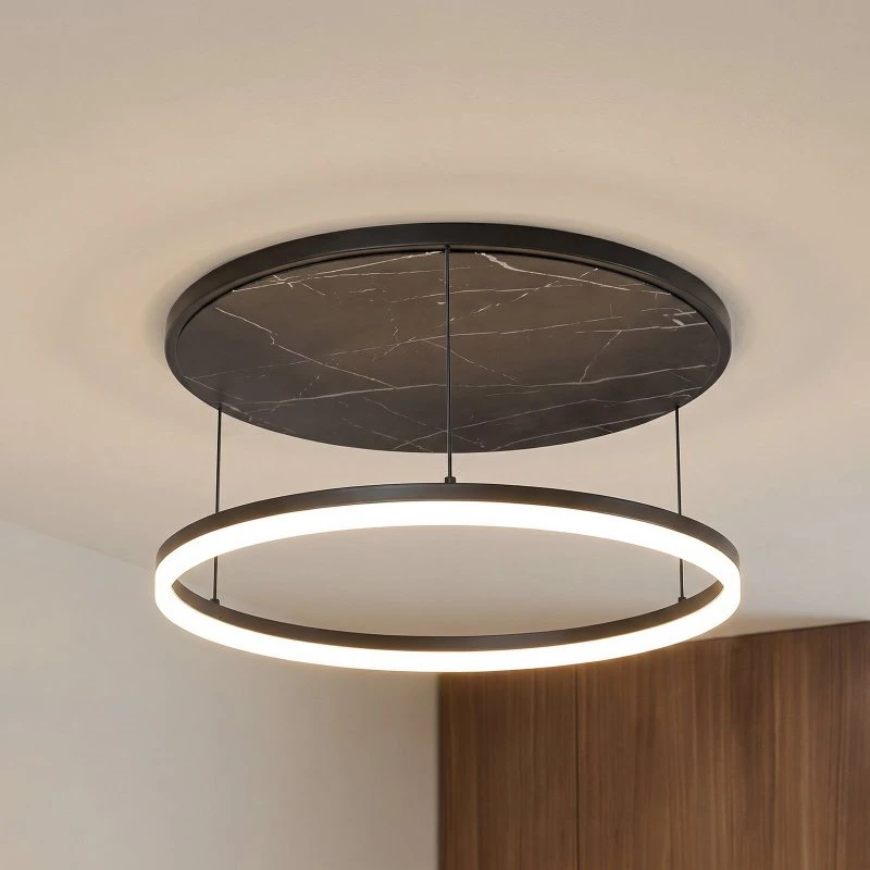 Lucande Orven LED plafondlamp, zwart/marmer, Ø 50 cm, dimbaar