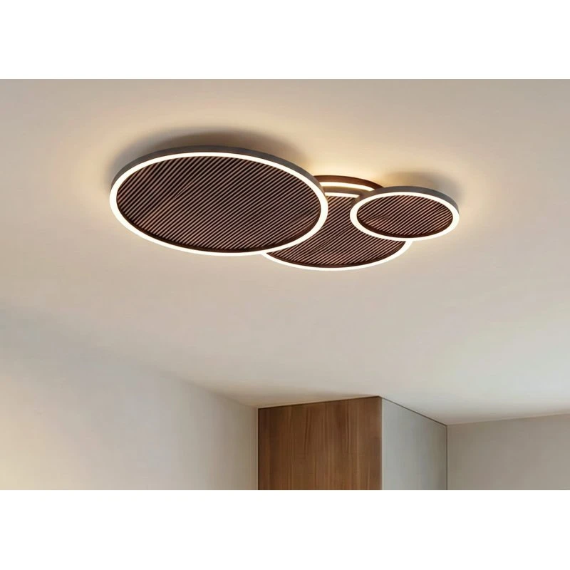Lucande LED plafondlamp Orven, zwart/hout, 80 cm, dimbaar