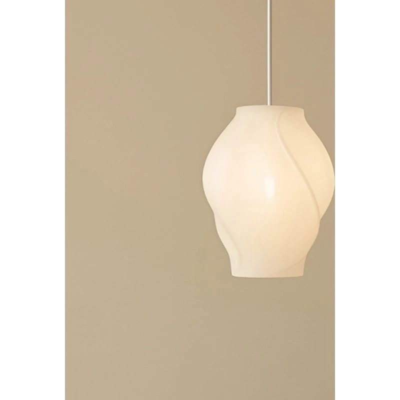 Lucande hanglamp Tovina, textiel, wit, Ø35cm