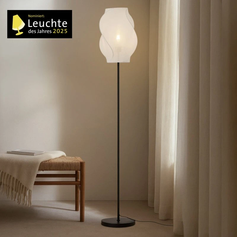 Lucande Vloerlamp Tovina - Wit Textiel - 165 cm