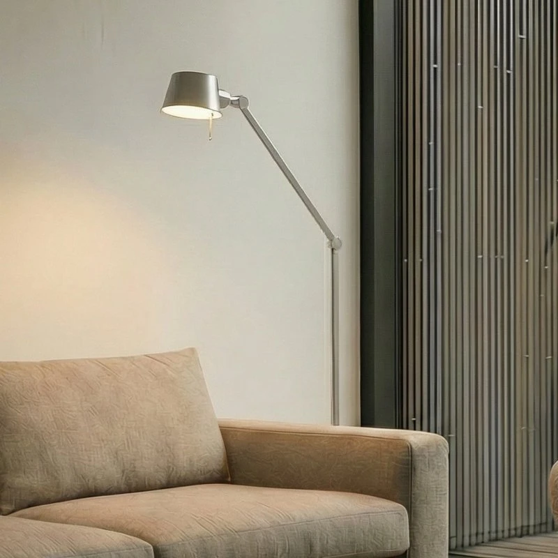 Lucande Silka Vloerlamp - Nikkel Satijn - Verstelbaar - 173 cm