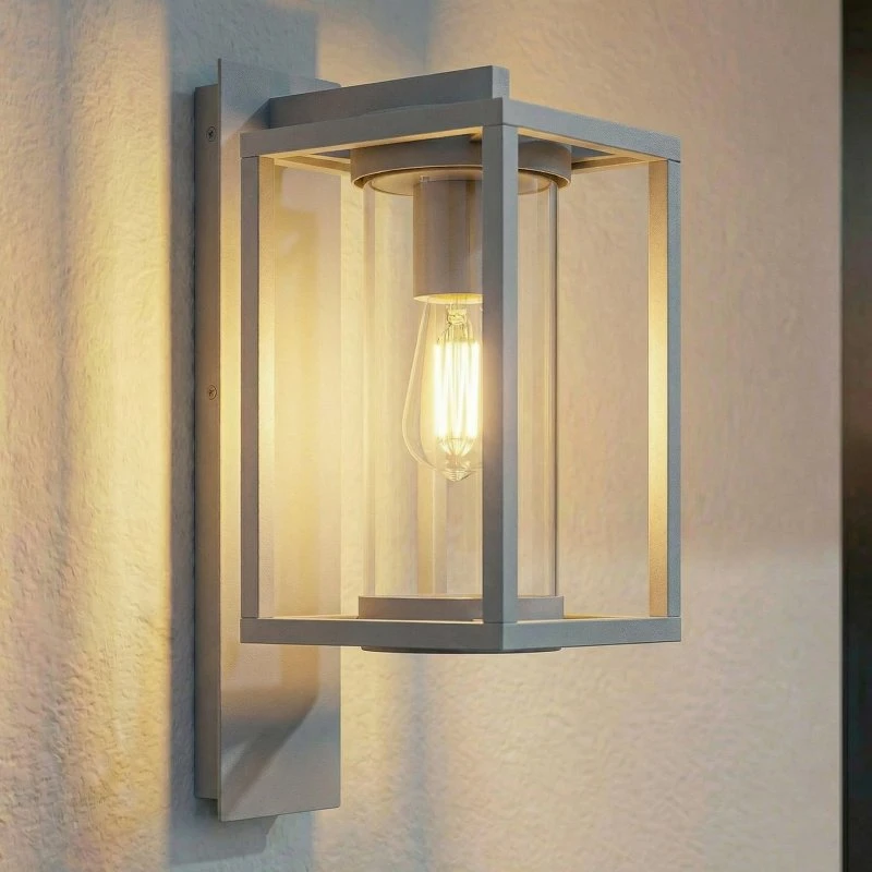 Lucande Ferda Buitenwandlamp - Lichtgrijs - E27 - IP44