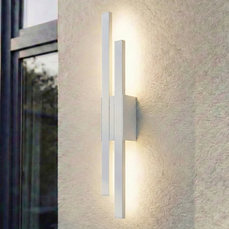 Lindby LED buiten wandlamp Sakari, wit, aluminium, 59 cm
