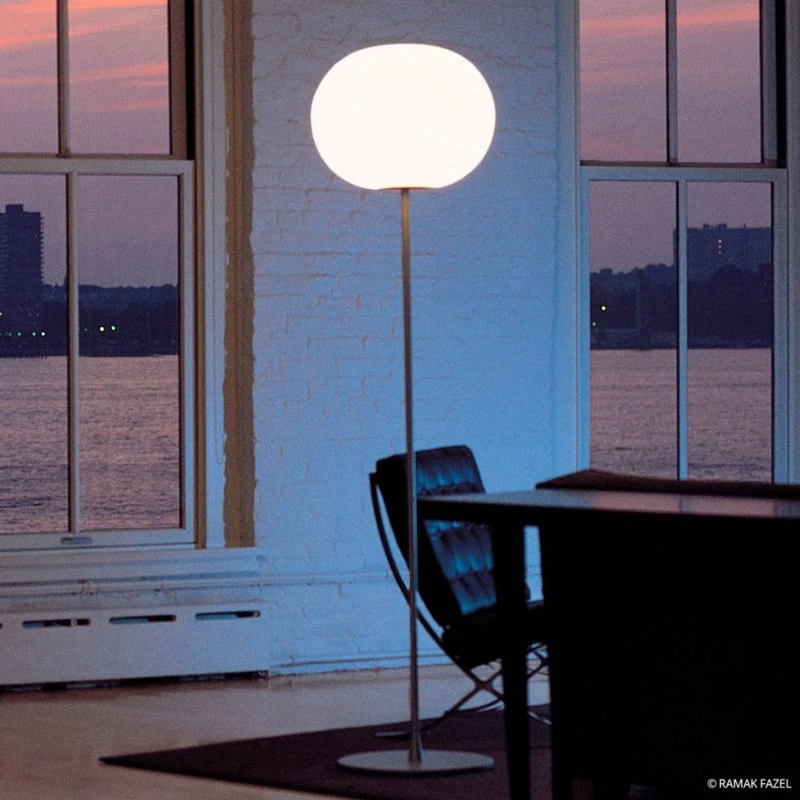 Flos Glo-Ball F3 vloerlamp - Opaalglas - Matzilver