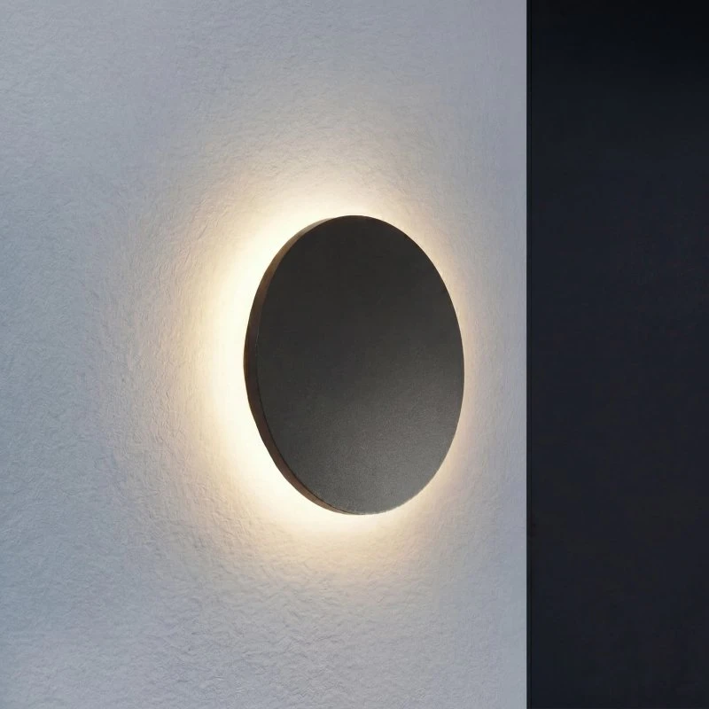 Lindby Selinel LED buiten wandlamp, rond, zwart, 23 cm