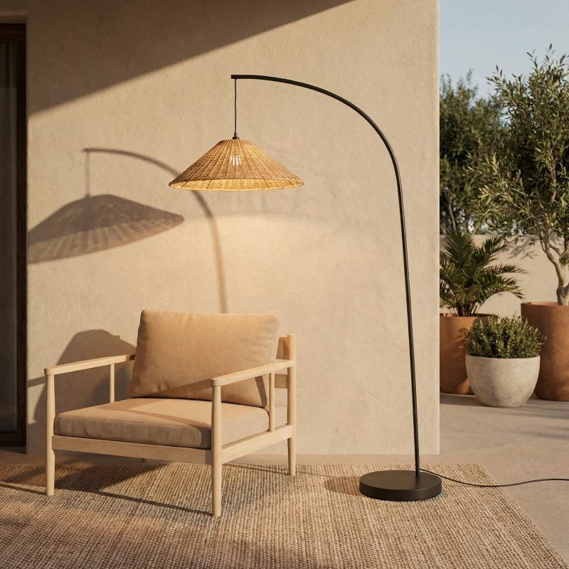 Lucande Taniola Buiten Vloerlamp - Rotan & IJzer - 195 cm - IP44